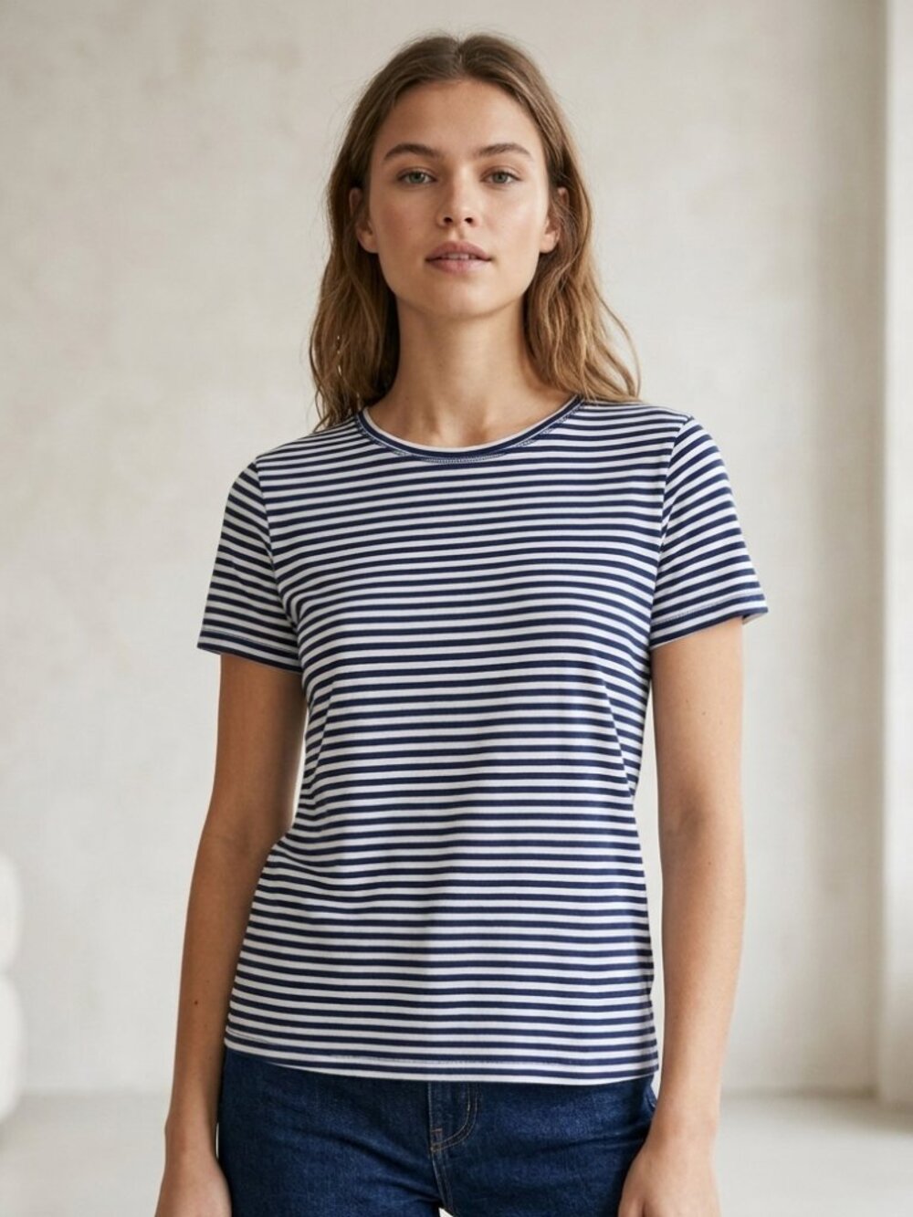 Zara Trafaluc Striped T-Shirt Casual Minimalist Navy White Small